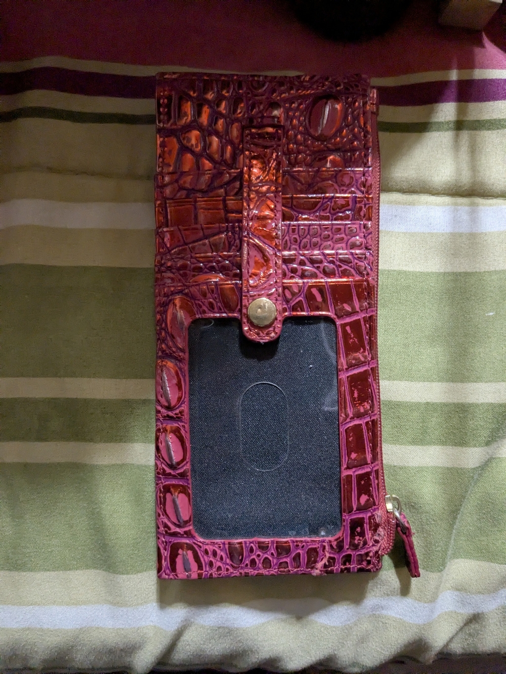 Brahmin Patent Croc-Embossed Wallet in Fuchsia - Picture 3 of 8